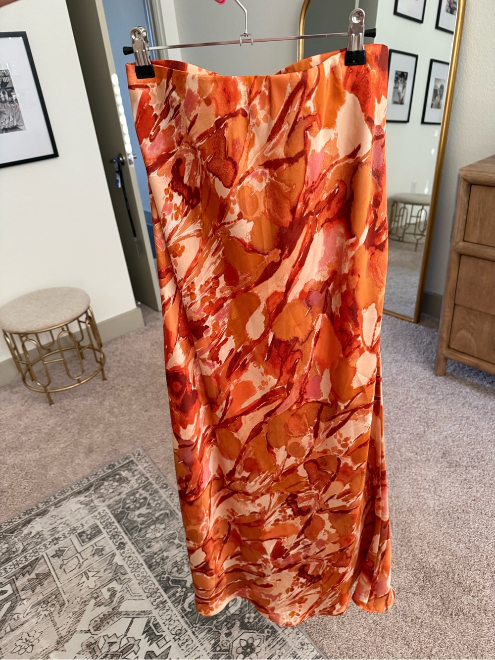 Promesa Orange and Coral Abstract Maxi Skirt
